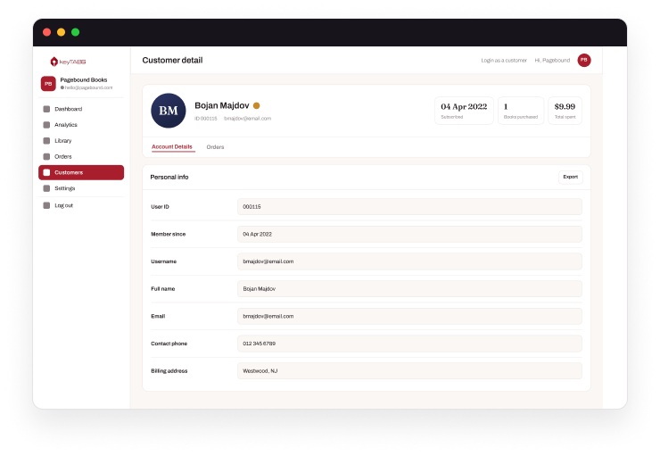 keyTABS customer detail screenshot