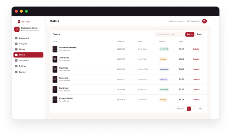 keyTABS orders management screenshot